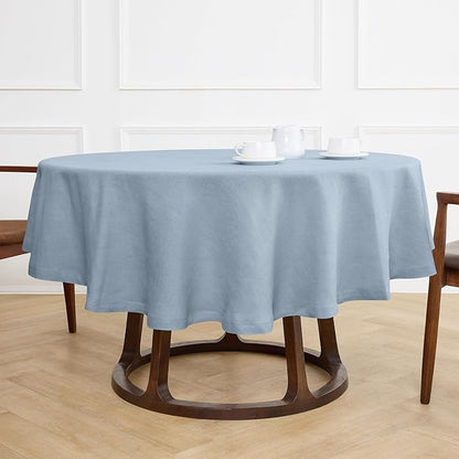 Solino Home Linen Round Tablecloth 70 Inch - 100% Pure Linen Dusty Blue Round Tablecloth - Machine Washable Table Cloth for Winter, Spring, Easter - Sonoma