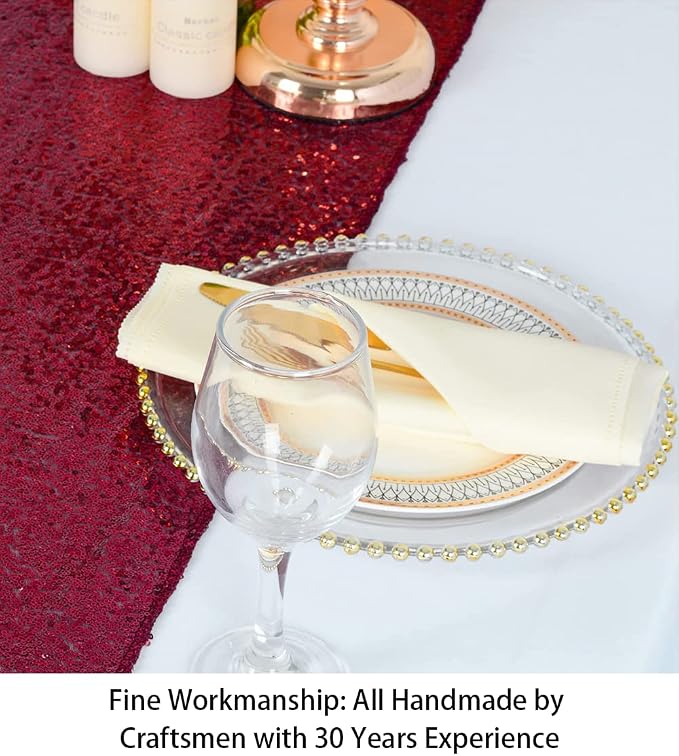 ShinyBeauty Sequin Table Runner Burgundy 12 by 108 Inch Wine Sparkle Sequence - Image 2