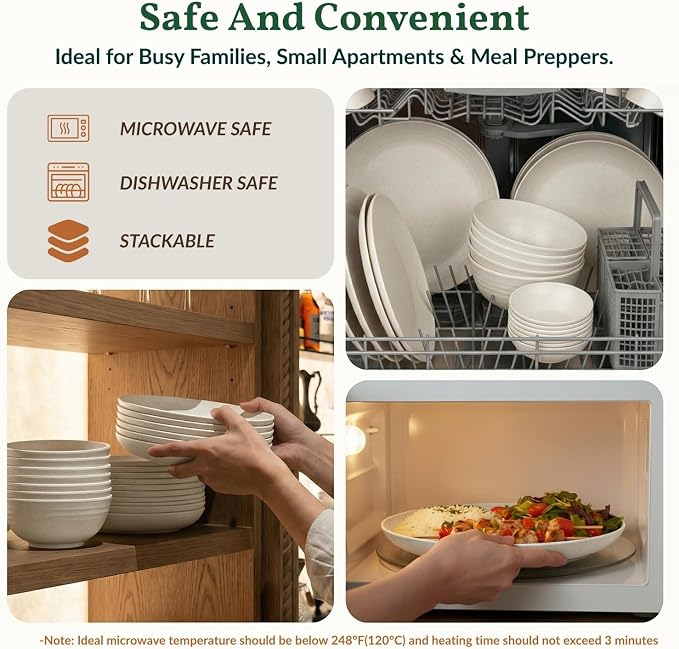 40 PCS Kitchen Dinnerware Sets, Wheat Straw Plates and Bowls Sets, Unbreakable - Image 5