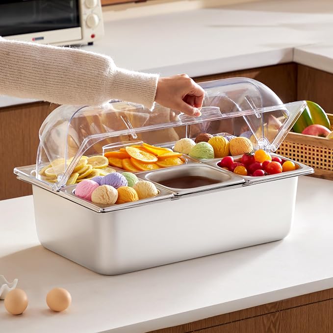 VEVOR Countertop Food Serving Display Container, 6 Pan Stainless Steel Food - Image 8