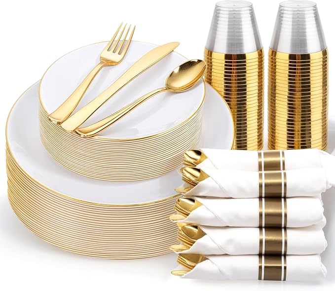KIRE 175PCS Gold Plates Disposable by KIRE