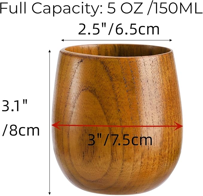 Hiceeden 6 Pack Wooden Tea Cups, 5 Oz Japanese Tea Cups Handmade Natural Wood - Image 2
