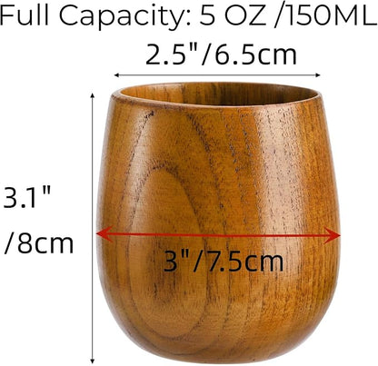 Hiceeden 6 Pack Wooden Tea Cups, 5 Oz Japanese Tea Cups Handmade Natural Wood - Image 2