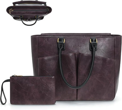 Laptop Tote Bag for Women, Leather Work Tote by Lifeamar
