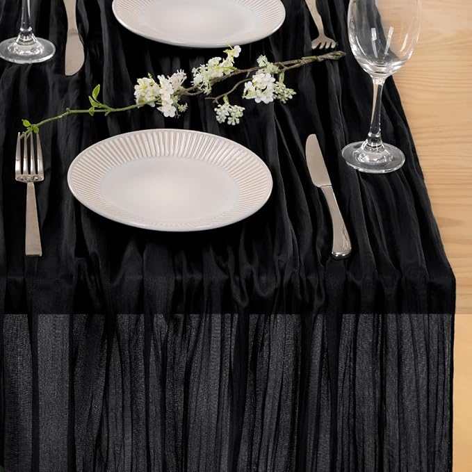 2 Pack Black Cheesecloth Table Runner 10ft Gothic Gauze Centerpiece | - Image 5