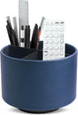 Hennaja Round Leather Art Supply Organizer,Remote Control Holder,360 Degree Spinning,Multi-Functional Pencil Holder,4 Compartments Desktop Stationary Organizer(1-Lichee Blue)