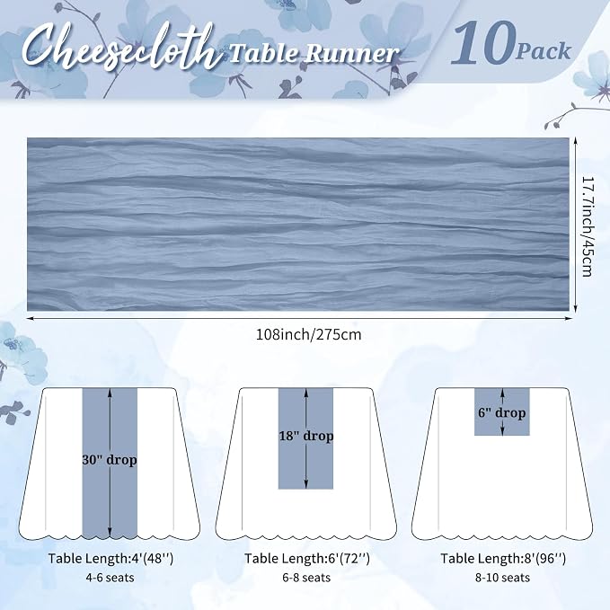 Pesonlook Cheesecloth Table Runner Dusty Blue, 10 Pack 17.7x108 inch, Long | - Image 2