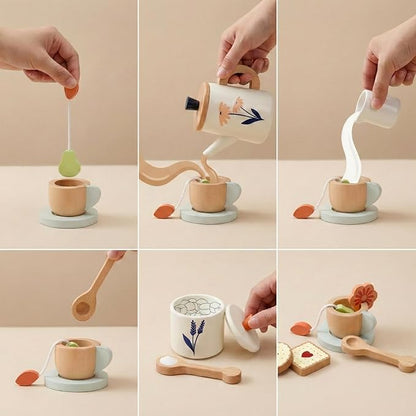 PairPear Wooden Tea Set for Kids, Toys Food Tea Party Set for Toddlers 3-5 | 19 - Image 4