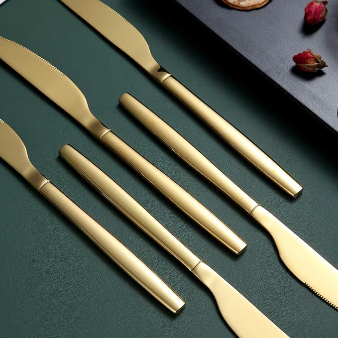 Berglander Gold Dinner Knives Set Of 12, Titanium Shiny Gold Plating Stainless - Image 5