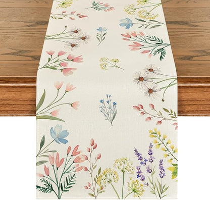 Artoid Mode Flowers Spring Table Runner, Seasonal Summer Fall Kitchen Dining by ArtoidMode
