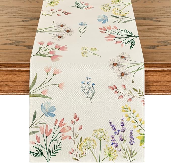 Artoid Mode Flowers Summer Table Runner, Seasonal Spring Fall Kitchen Dining by ArtoidMode