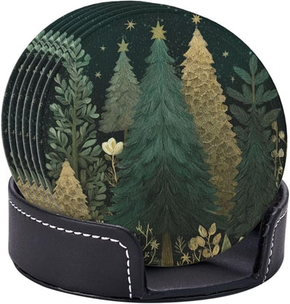 Vintage Green Gold Christmas Tree Coasters - Image 2