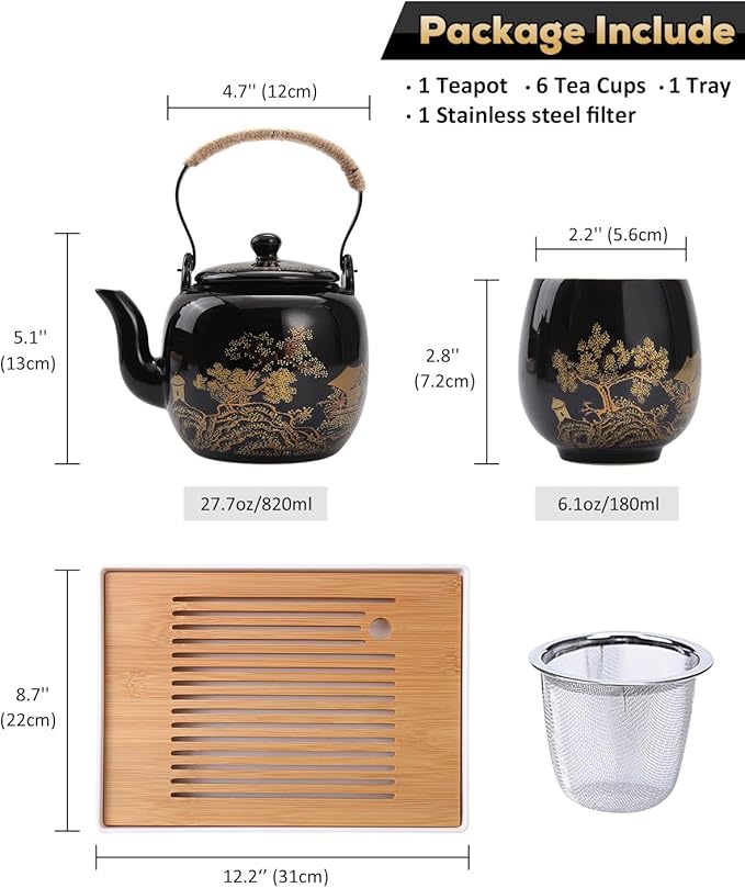 Dujust Japanese Tea Set, 6 Tea Cups, 1 Tea Tray, 1 Stainless Infuser, Beautiful - Image 5