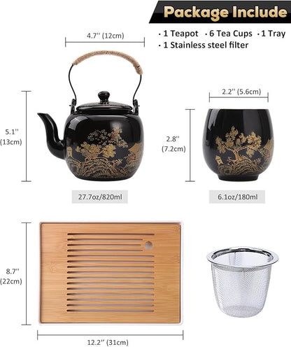 Dujust Japanese Tea Set, 6 Tea Cups, 1 Tea Tray, 1 Stainless Infuser, Beautiful - Image 5
