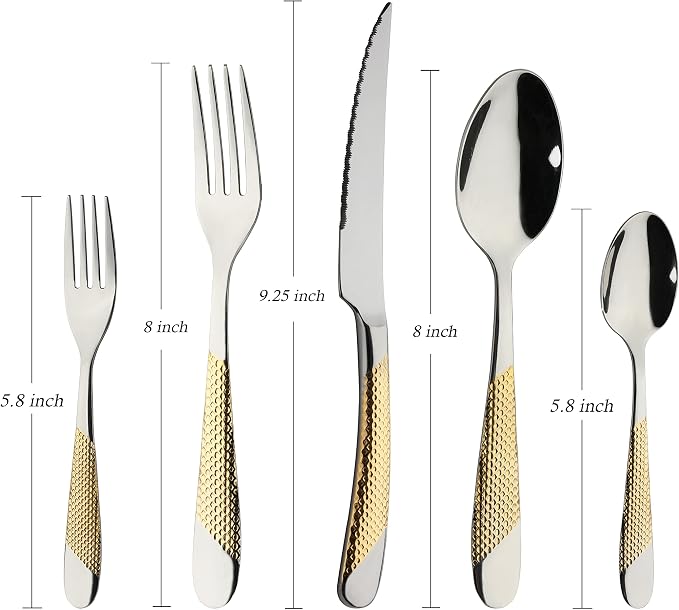 Gold Silverware Set 20-Piece Stainless Steel Flatware Cutlery Set | Service - Image 2
