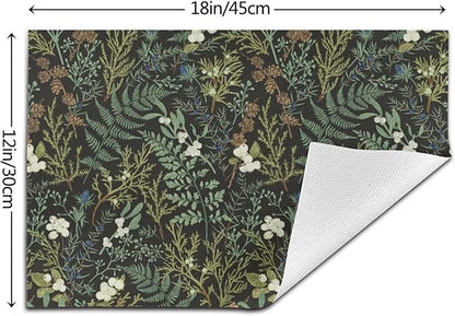 Botanical Print Floral Placemats Set of 4 Black Sage Green Spring Flower Plant Wipeable Table Mats Reusable Washable PVC Rectangle Place Mats for Kitchen Dining Home Decor 12x18 Inches