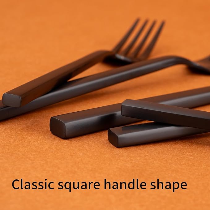 Alata Cube Black 20-Piece Forged Silverware Set Stainless Steel Flatware Set - Image 3