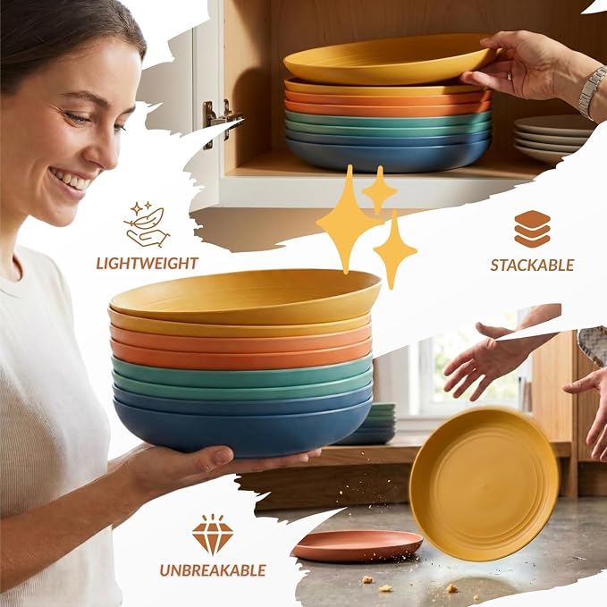 10 inch Wheat Straw Dinner Plates Set of 8 - Image 5