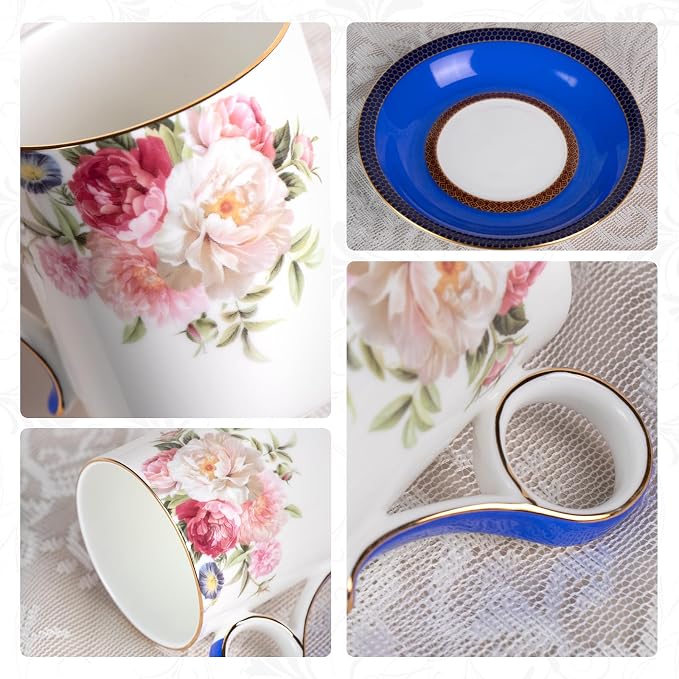 KAMMAK Tea Cups and Saucers Set of 2, Porcelain Coffee Cups, JBE015 | Stackable - Image 6
