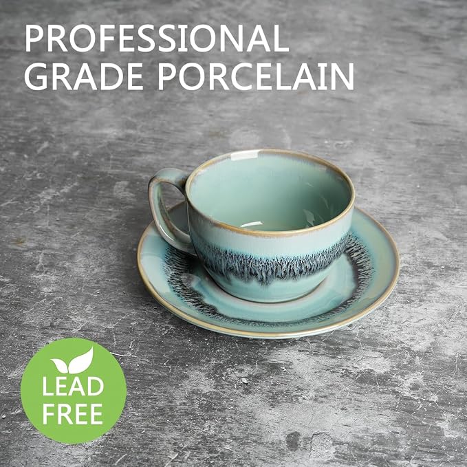 Bosmarlin Ceramic Cappuccino Cup and Saucer Set of 2, 10 Oz, Dishwasher and - Image 3