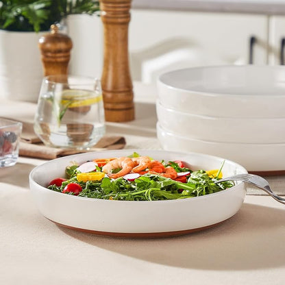 MALACASA 48 Oz Pasta Bowls Set of 4, Ceramic Soup Bowls, TARA Khaki White | - Image 6
