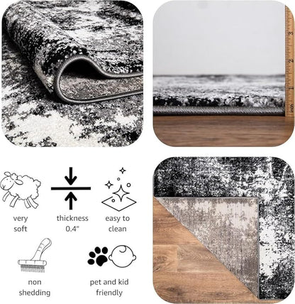 Keen Home Design Area Runner Rugs - 2x12 Non-Shedding, Abstract Runner for Kitchen, Living Room, Bedroom, Dining Room, Entryway - Size: 2'8" x 11'11", Abstract Black