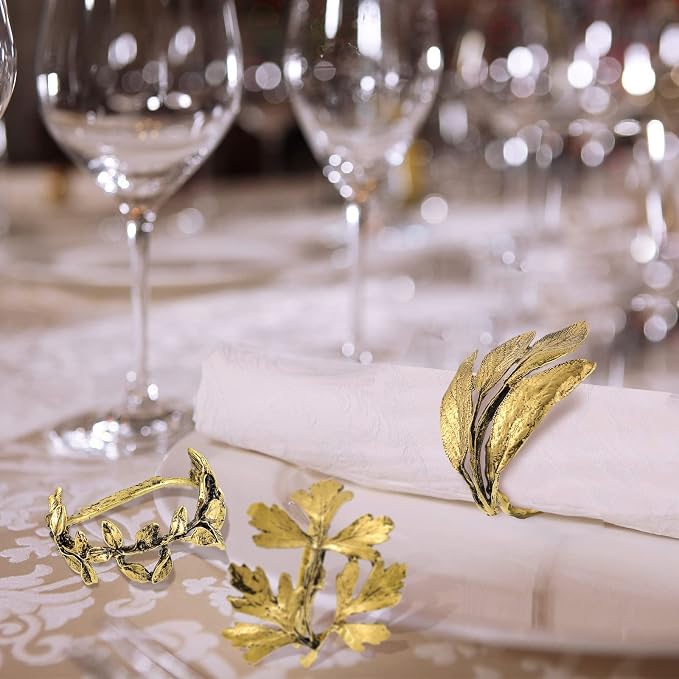8 Pieces Herb Napkin Rings Set Vintage Leaf Napkin Holders Rings Glossy Holder - Image 6