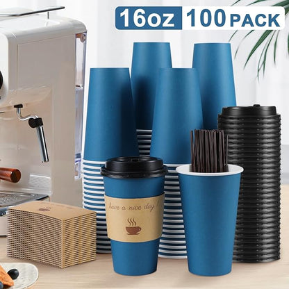 Clawsoff 100 Pack 16 oz Disposable Paper Coffee Cups - Image 3