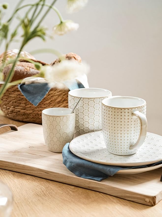 LE TAUCI Coffee Mugs 16 oz, Ceramic Mug Set, Embossment Cups - Image 8