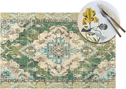 Sage Green Placemats 12x18 Inches Set of 4, Boho Vintage Ethnic Carpet Decorative Rectangle Table Mats for Party, Home Kitchen,Dining Table Decoration