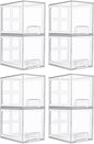 Vtopmart 8 Pack Stackable Under Sink Organizer Drawers, Clear Acrylic Storage Bins for Kitchen and Bathroom Cabinets, Baby Bottles, Cleaning Supplies, 6.6'' Tall Space-Saving Drawer System