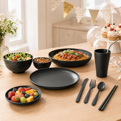 Teivio 96-Piece With Flatware Plastic Wheat Straw Dinnerware Set - Image 6