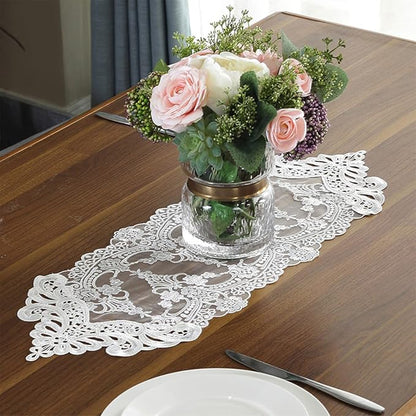Lace Table Runner Dresser Scarf, Macrame Floral Embroidered Vintage Exquisite - Image 2