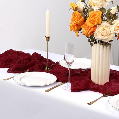 6 Pack Burgundy Cheesecloth Table Runner 35 x 120 Inch | Boho Gauze Fabric - Image 4