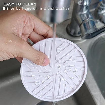 Silicone Drinks Coasters Set of 6 - with Smart, Modern Groove Patterns & Gold Holder Protecs Your cofee Table from Condensation Cups, muggs Home, Office, bar Decor - Lavander White