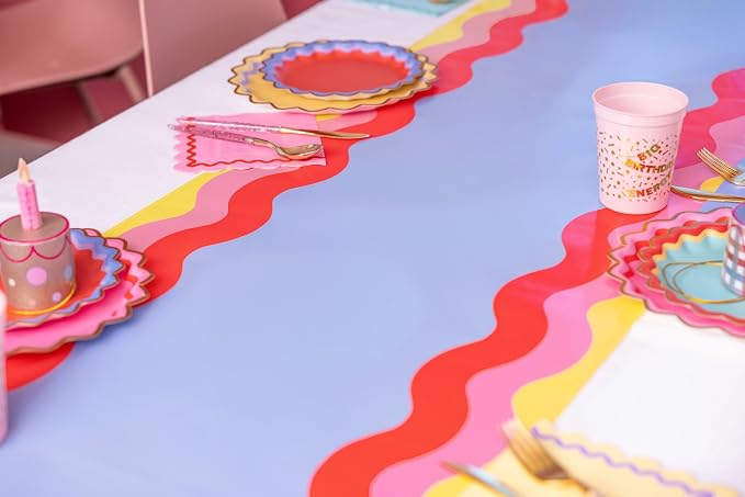 Packed Party Scalloped Soiree Party Paper Table Runner – 25 Ft Blue Center - Image 2