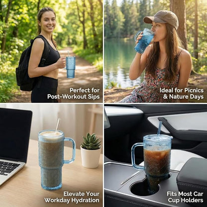 20 oz Blue Glass Tumbler with Lid and Straw, Glass Iced Coffee Cups, - Image 5