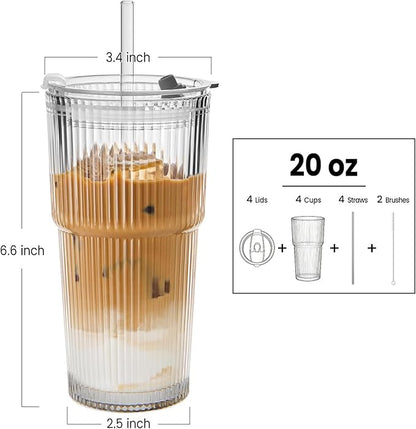 TUZAZO 20 Oz Ribbed Glass Coffee Tumblers - Image 2
