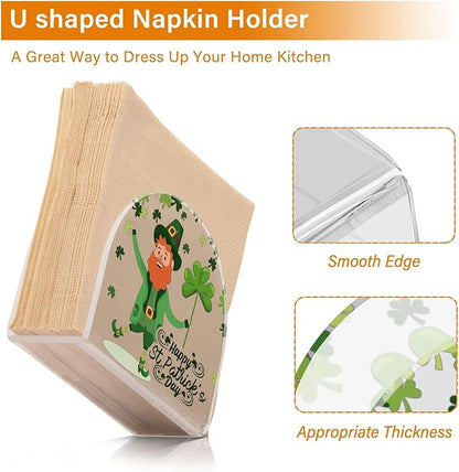 Napkin Holder Happy St Patrick's Day Green Shamrocks Crystal Clear Acrylic Napkin Holders Paper Napkin Holder Dining Table Dispenser for Kitchen Restaurant Home Decor Bar Accessories