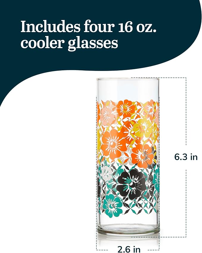 Libbey Vintage Flower Drinking Glasses Set of 4, Retro Floral Design Glass Cups - Image 3