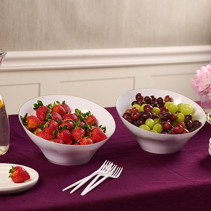 PLASTICPRO Angled Plastic Bowls Disposable Large Plastic White Serving Bowls with Gold Rim for Party for Appetizer Salads Pack of 4