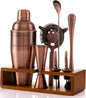 Mint & Mortar Cocktail Shaker Set, 7-Piece Bartender Kit with Stand, 24oz Martini Shaker Bottle Stainless Steel Bar Tools, Home Bar Accessories Drink Mixer, Barware Gift Set - Brushed Copper