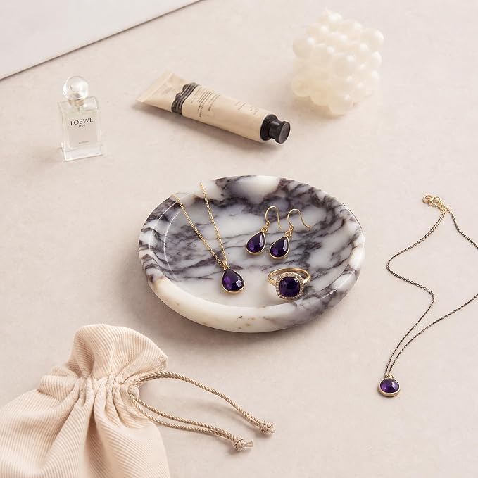 Small Natural Marble Jewelry Tray Key Plate Holder Dish Trinket Decor Catch All - Image 4