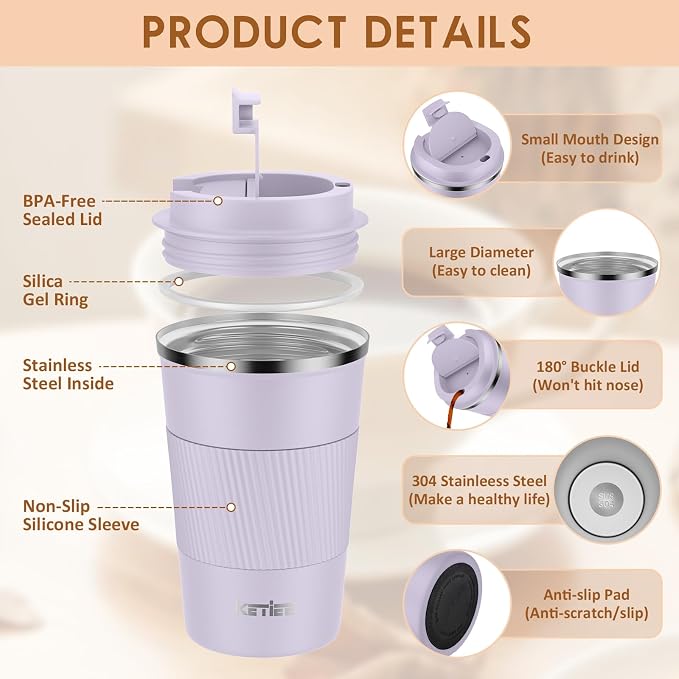 KETIEE Travel Mug 12oz: Insulated Coffee Mug - Image 3
