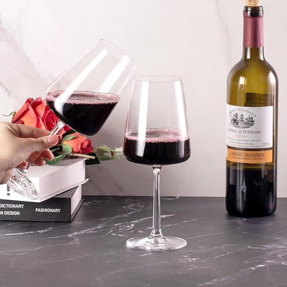 KAMMAK Wine Glasses Set of 2, 17 oz Hand Blown Crystal Bordeaux Wine Glasses, Thin Rim & Long Stem, Perfect for Red & White, Daily Use, Wedding Anniversary or Birthday Gift with Gift Box, S85BJ52