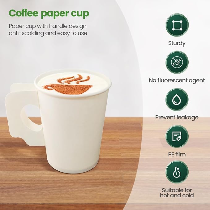 8 Oz Paper Cups with Handles, Disposable Paper Coffee Cups with Handles - Image 3