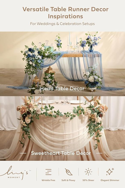 Ling's Moment 14Ft Sage Green Table Runner, Wedding Chiffon Table Runners | - Image 5