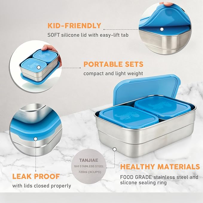 3 CUP+1 CUP Stainless Steel Lunch Snack Containers Set | Leak Proof 304 - Image 3