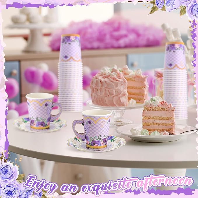 Tioncy 100 Pcs Tea Party Decorations Include 50 Pieces 9 oz Paper Tea Cups - Image 7