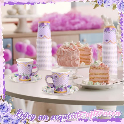 Tioncy 100 Pcs Tea Party Decorations Include 50 Pieces 9 oz Paper Tea Cups - Image 7